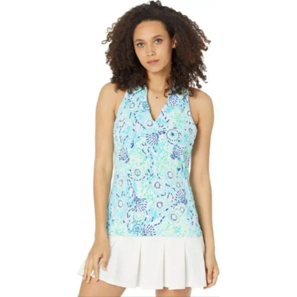 Lilly Pulitzer Luxletic Women's Blue Ibiza Sleeveless Collar Top Size Xxsmall - Picture 3 of 6
